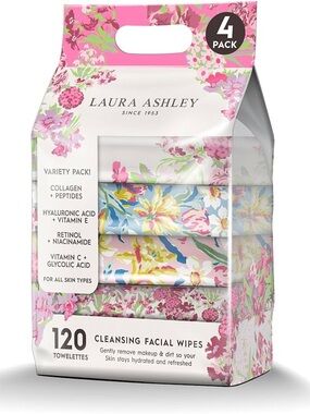 LAURA ASHLEY Cleansing Makeup Remover Wipes • 4 pack / 120 wipes • brand new